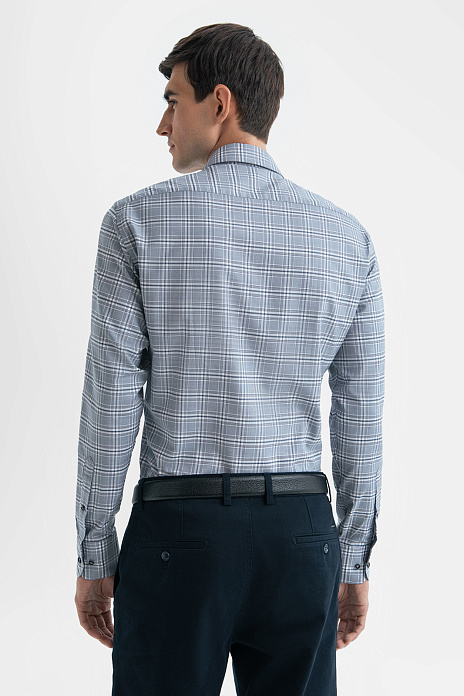 Сорочка из хлопка в клетку с технологией легкой очистки, цвет Серый