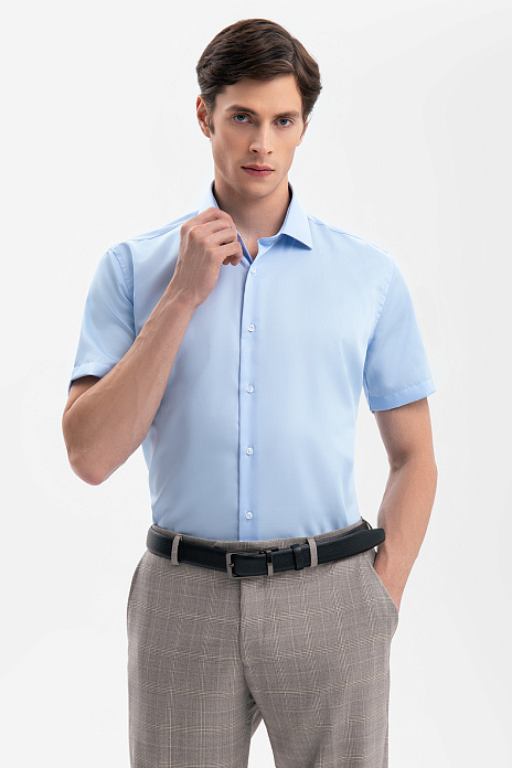 Сорочка с коротким рукавом из хлопка, устойчивая к сминанию, цвет Голубой