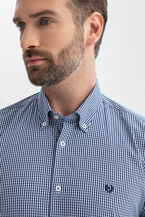 Сорочка из хлопка в клетку, синий цвет, цвет Синий темный