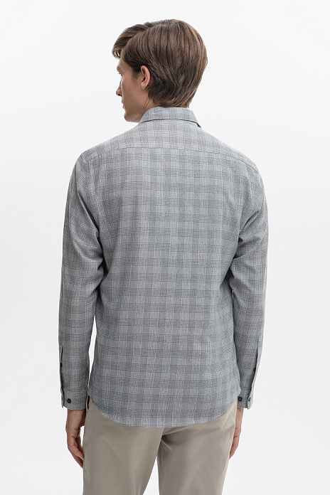 Сорочка в клетку из австрийской хлопковой ткани Getzner, цвет Серый