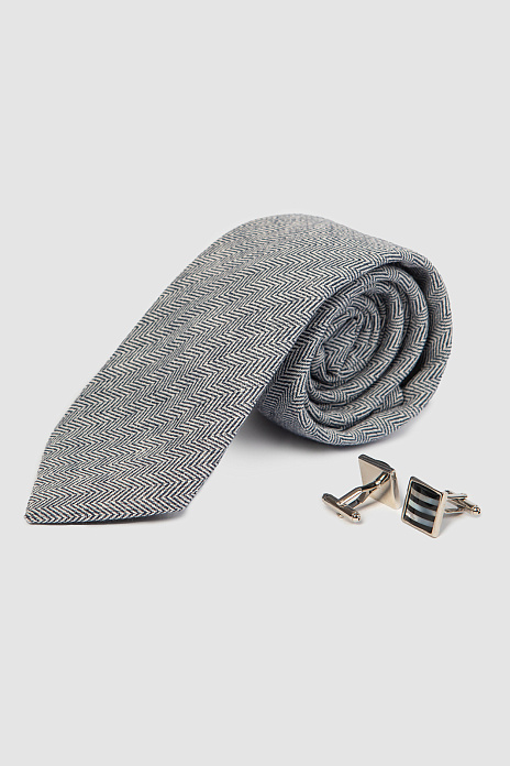 Подарочный набор (галстук + запонки), цвет Синий темный