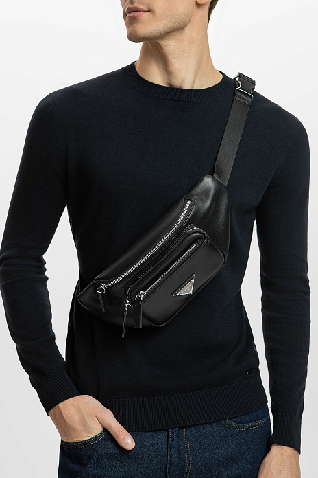 Поясная сумка из натуральной кожи, цвет Черный