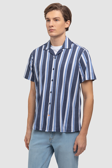 Трикотажная сорочка с коротким рукавом из трикотажной хлопковой ткани, цвет Синий темный