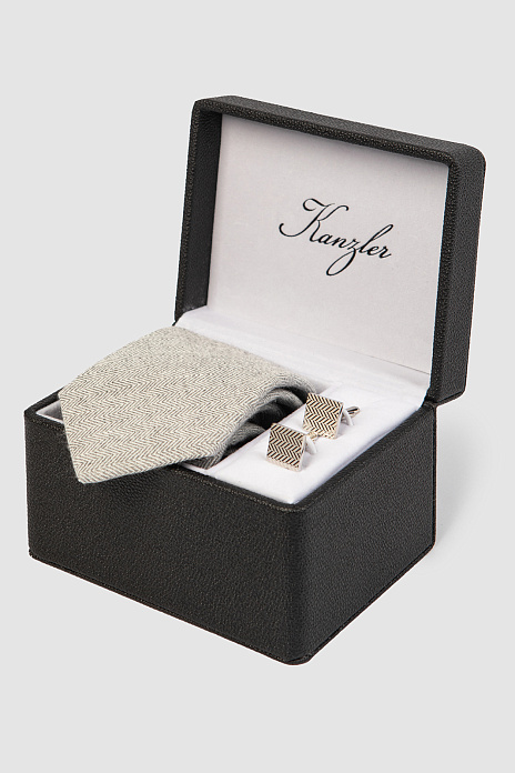 Подарочный набор (галстук + запонки), цвет Серый