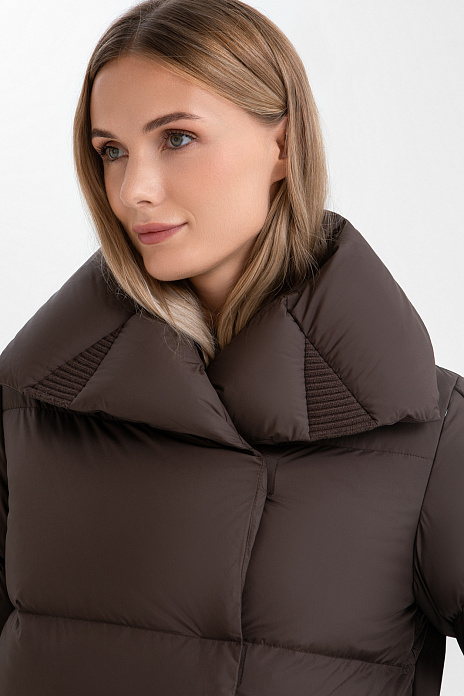 Пуховик короткий, цвет Коричневый темный