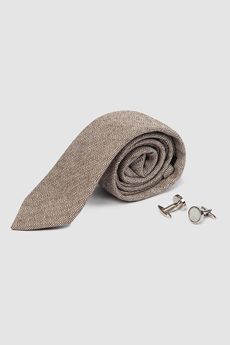Подарочный набор (галстук + запонки), цвет Коричневый
