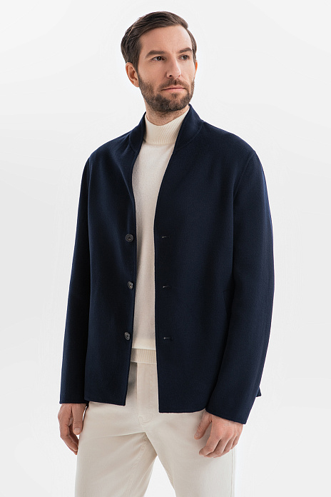 Пальто из смесовой шерсти, цвет Синий темный