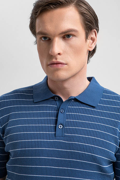 Поло в полоску из хлопка Пима, цвет Голубой
