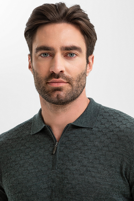 Джемпер поло из шерсти, цвет Зеленый темный