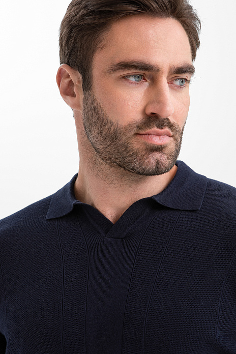 Поло из хлопка и шелка, цвет Синий темный