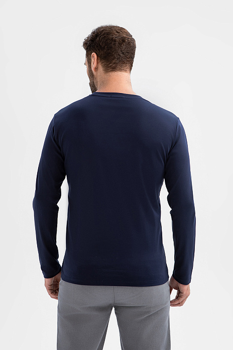 Лонгслив из мерсеризованного хлопка, цвет Синий темный