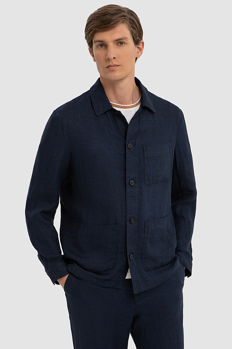 Синий пиджак изо льна и вискозы, цвет Синий темный