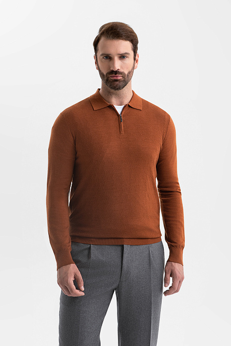 Джемпер поло из шерсти и шелка, цвет Коричневый светлый